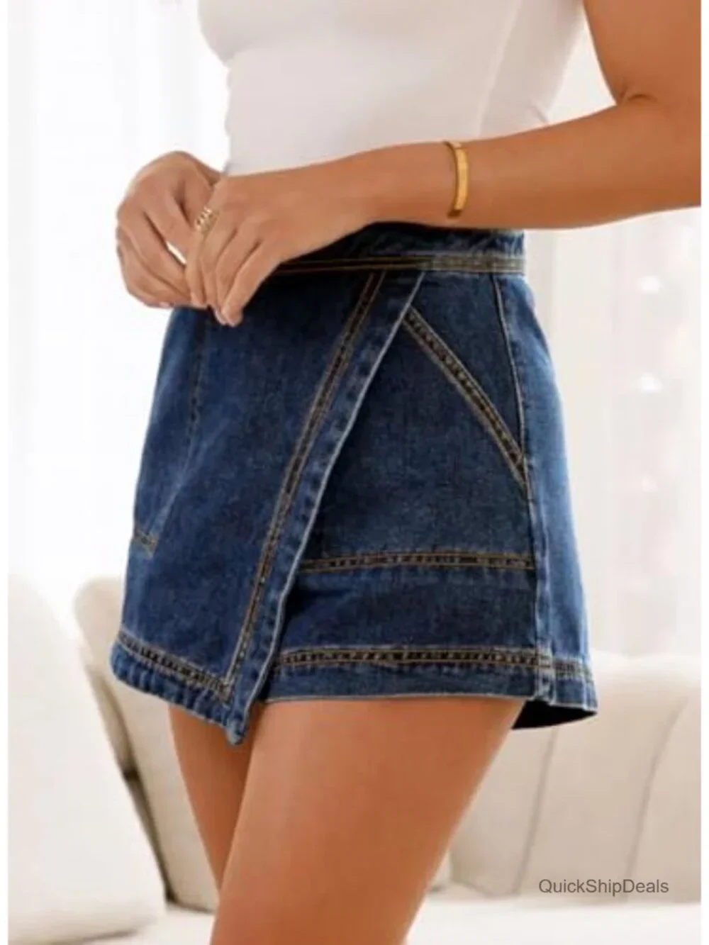 Women's High Waisted Denim Skort Mini Jean Shorts Skirt Stretchy Summer